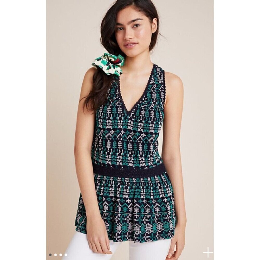 Maeve by Anthropologie green embroidered cammie blouse size S